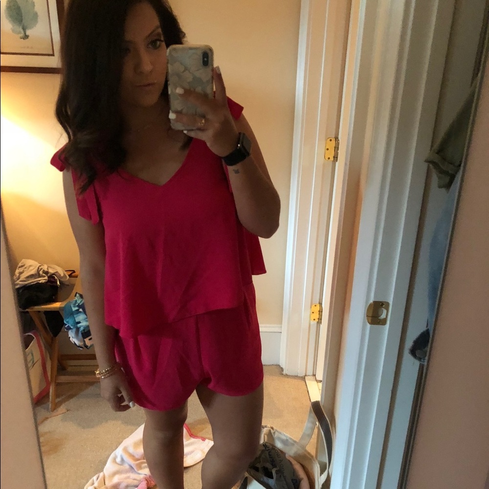 Hot pink romper with tie straps